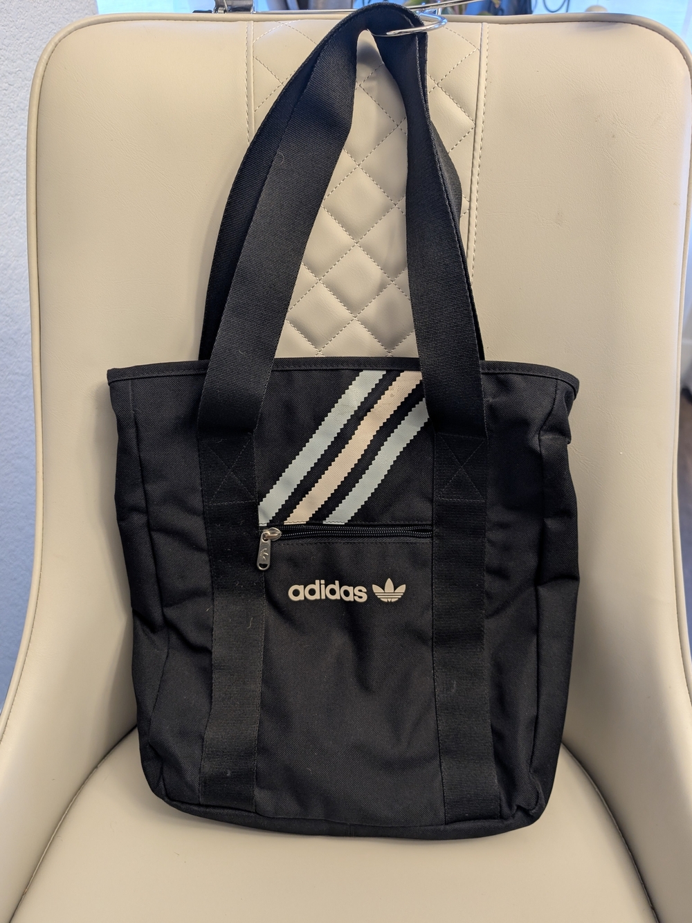 Vintage Adidas Black Messenger Tote Bag with White and Blue Stripes Unisex
